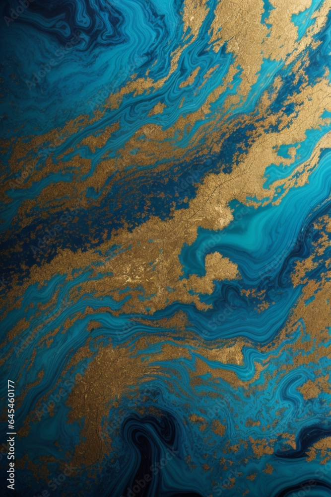 Abstract marbleized effect background. Blue creative colors. Beautiful paint with the addition of gold
