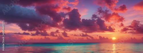 Colorful sunset over ocean on Maldives 
