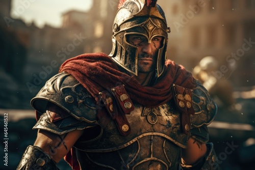 Legendary Gladiator: A Roman Gladiator in Glimmering Armor, Ready for Battle.