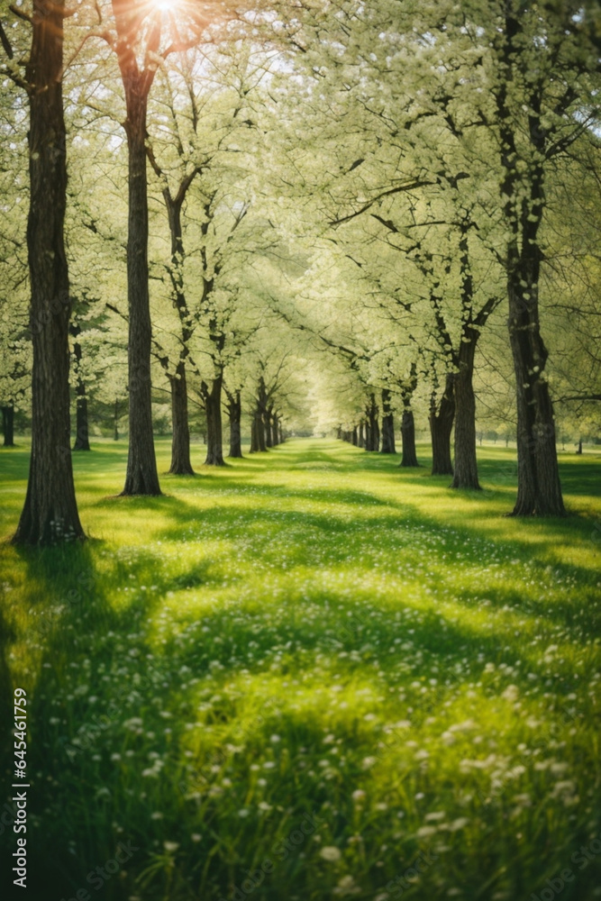 Spring Nature. Beautiful Landscape. Green Grass and Trees