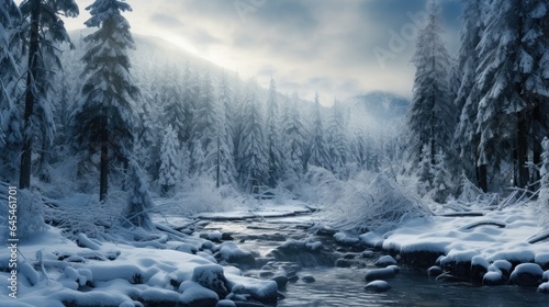 Winter Wilderness: captivating image showcasing a serene forest blanketed in snow, magic of nature's transformation during winter.