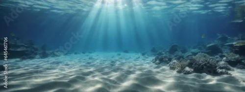Panel kuchenny z motywem underwater background deep blue sea and beautiful light rays with sandy floor