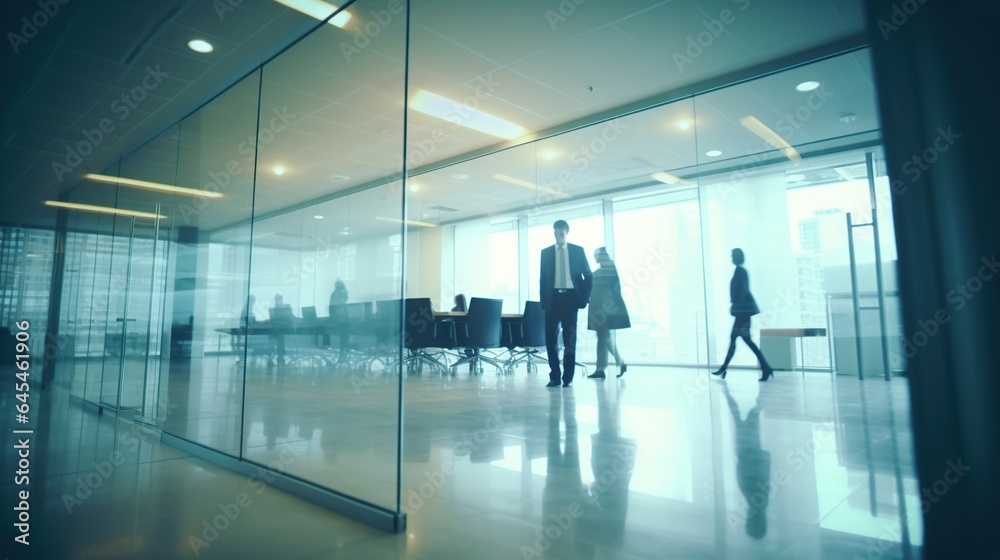 business people running away in conference room of office building