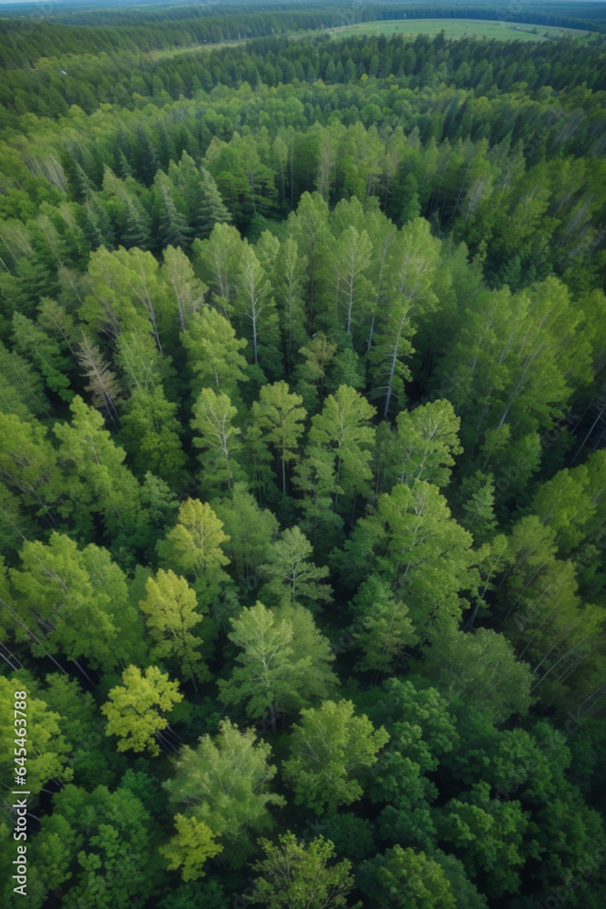 Aerial top view of summer green trees in forest in rural Finland. Aerial top view of summer green trees in forest in rural Finland.