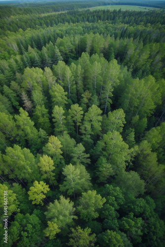 Aerial top view of summer green trees in forest in rural Finland. © @uniturehd