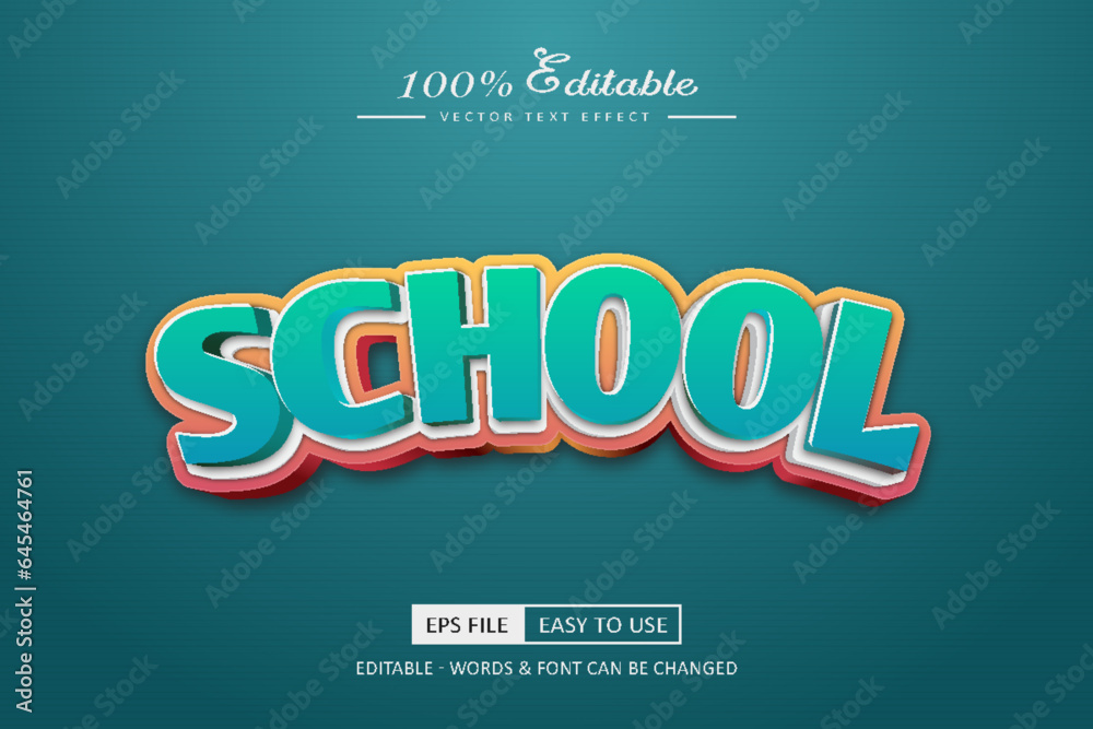 School editable text effect modern bold 3d font style for kids or school School editable text effect modern bold 3d font style for kids or school