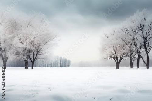 A winter wonderland with snowy trees and a serene landscape