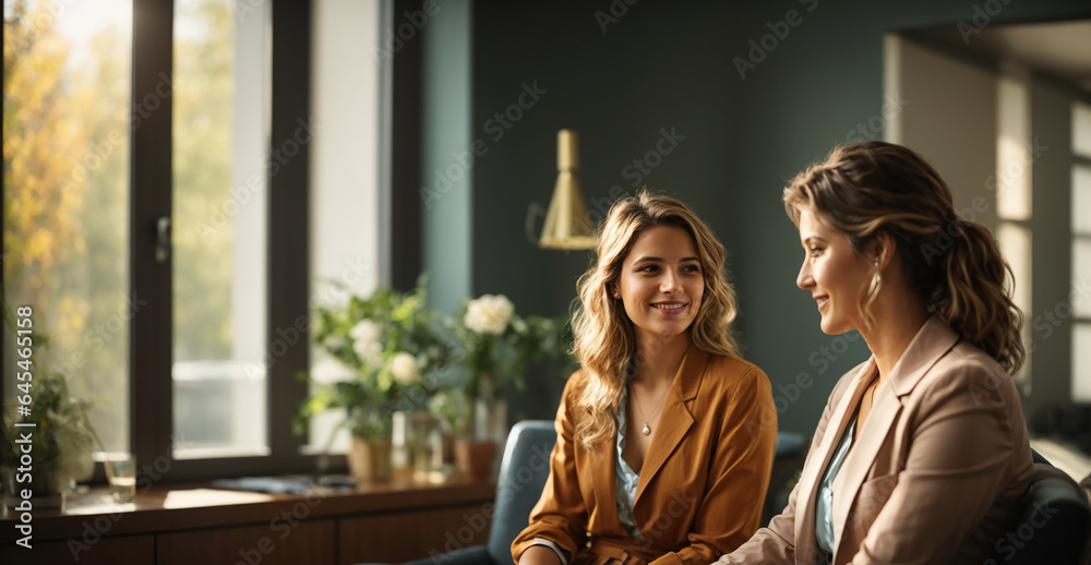 Woman consulting with a psychologist - obrazy, fototapety, plakaty 