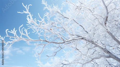 snow adorning bare tree branches  creating a selective botanical background.