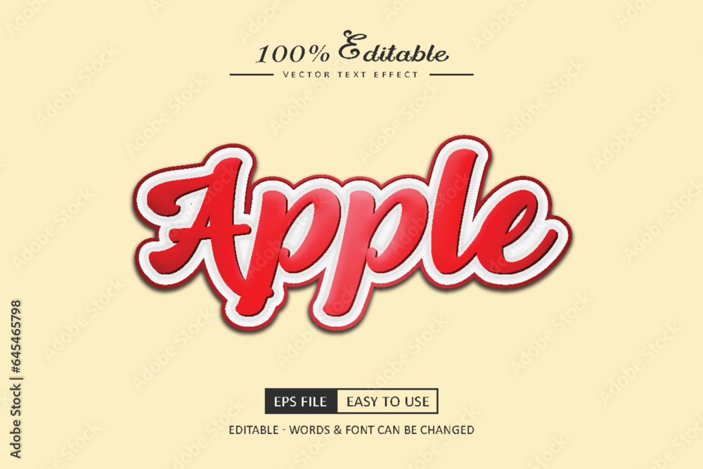 Red Apple fruits 3d editable text effect vector with cute background Red Apple fruits 3d editable text effect vector with cute background