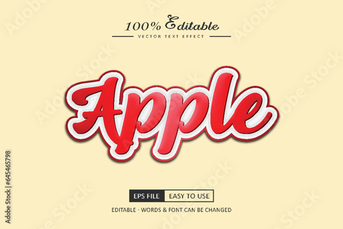 Red Apple fruits 3d editable text effect vector with cute background