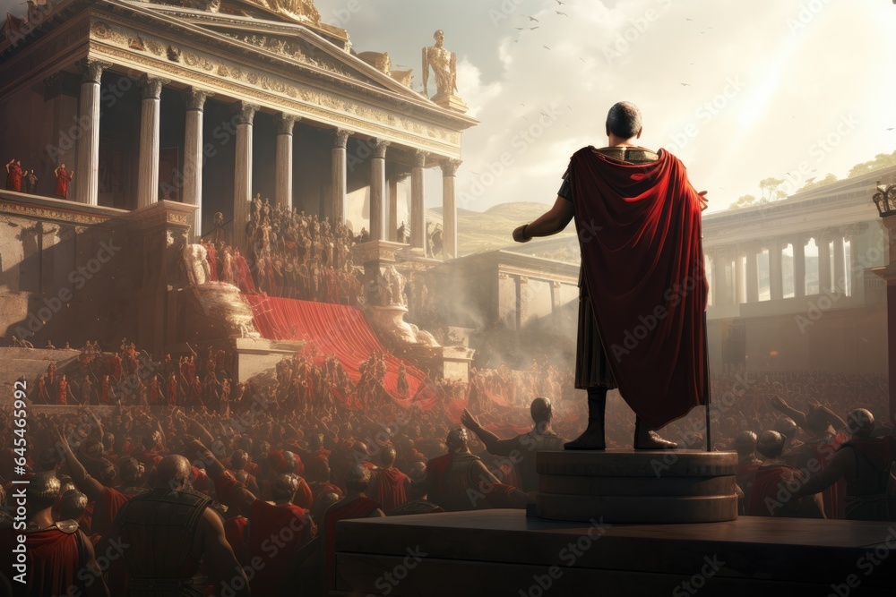 Obraz premium The Triumph of Julius Caesar: A Momentous Scene Portrays His Proclamation as Dictator, Shaping History's Course 