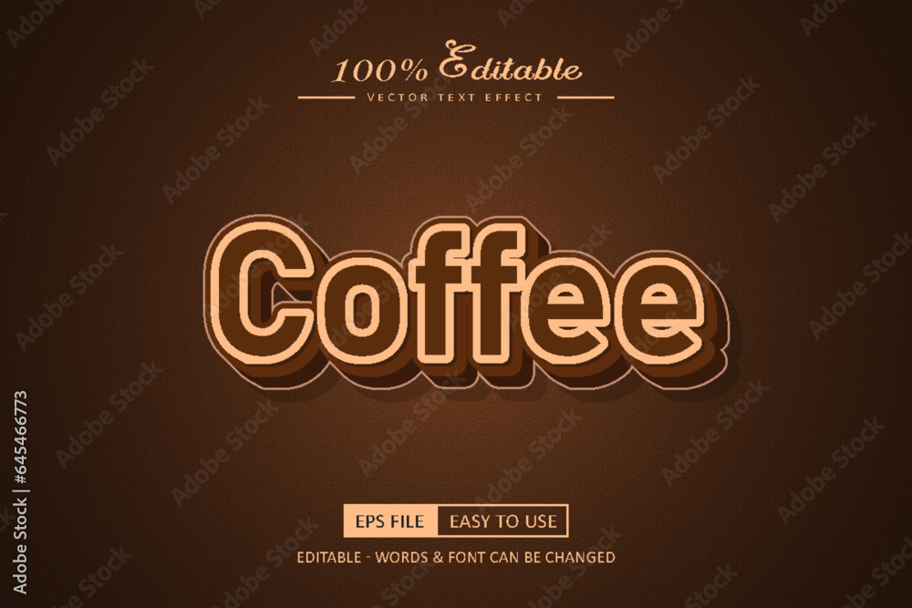 Coffee 3D editable text effect, brown text style