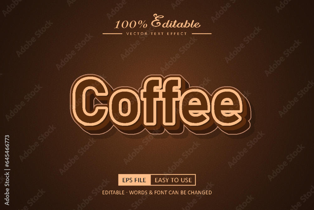 Coffee 3D editable text effect, brown text style Coffee 3D editable text effect, brown text style