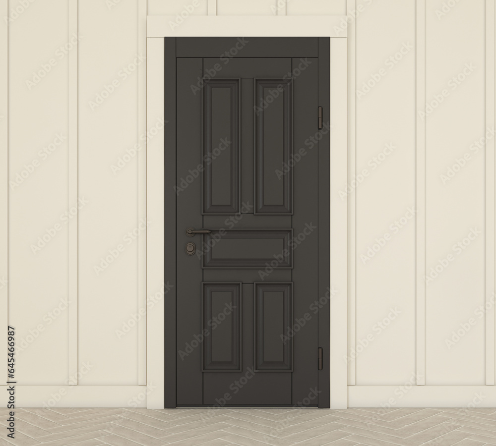 Black front door. 3d render.