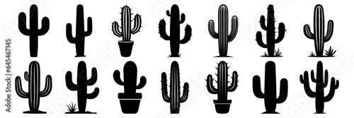 Cactus desert silhouettes set, large pack of vector silhouette design, isolated white background