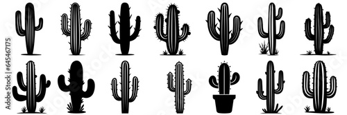 Cactus desert silhouettes set, large pack of vector silhouette design, isolated white background © FutureFFX