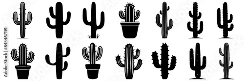 Cactus desert silhouettes set, large pack of vector silhouette design, isolated white background