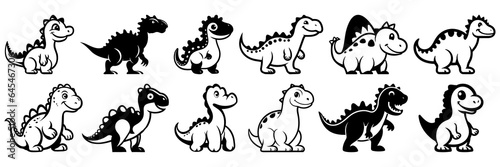 Cute dinosaur silhouettes set, large pack of vector silhouette design, isolated white background