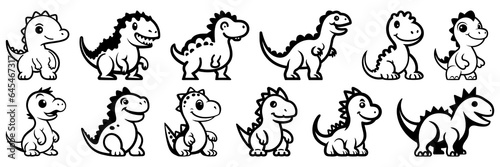 Cute dinosaur silhouettes set  large pack of vector silhouette design  isolated white background