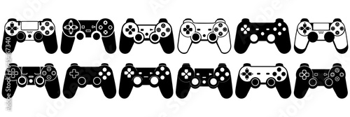 Game controller video console game silhouettes set, large pack of vector silhouette design, isolated white background
