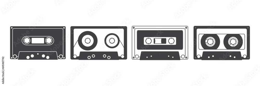 Set of Retro music audio cassette, Cassette tape icon in flat style, Audio Cassette icon. Retro badge. isolated on white background, Old music nostalgia icon, Vector illustration. Set of Retro music audio cassette, Cassette tape icon in flat style, Audio Cassette icon. Retro badge. isolated on white background, Old music nostalgia icon, Vector illustration.
