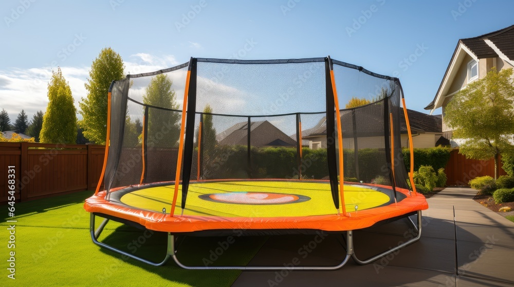 spacious outdoor trampoline with a safety net featuring a convenient zipper entrance.