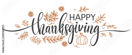 happy thanksgiving lettering calligraphy text brush vector