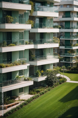 Modern apartment buildings in a green residential area in the city