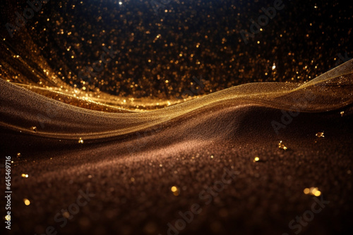 Elegant Dark Brown Background with Digital Signature  Golden Light Lines  Sparkling Waves  and Deep Depths  Creating a Captivating Visual.