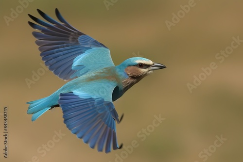 A majestic blue bird in mid-flight