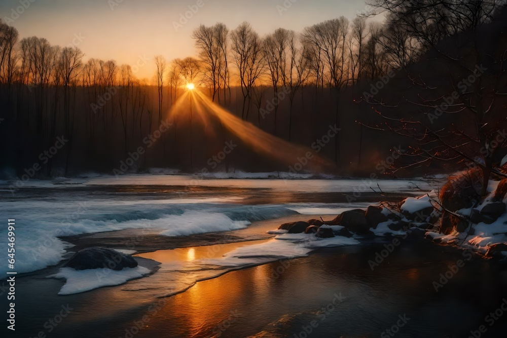 Fototapeta premium sunrise over the river Generated Ai