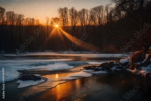 sunrise over the river Generated Ai © AQ Arts