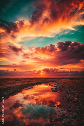 Background of colorful sky concept: Dramatic sunset with twilight color sky and clouds © @uniturehd