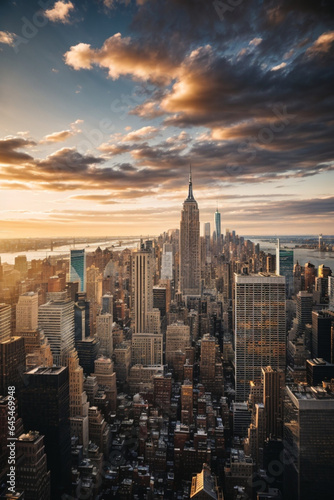 Sunset view of New York City looking over midtown Manhattan © @uniturehd