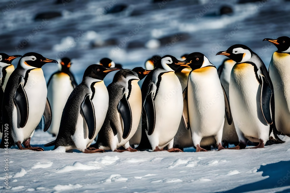 Fototapeta premium penguins in polar regions Generated Ai