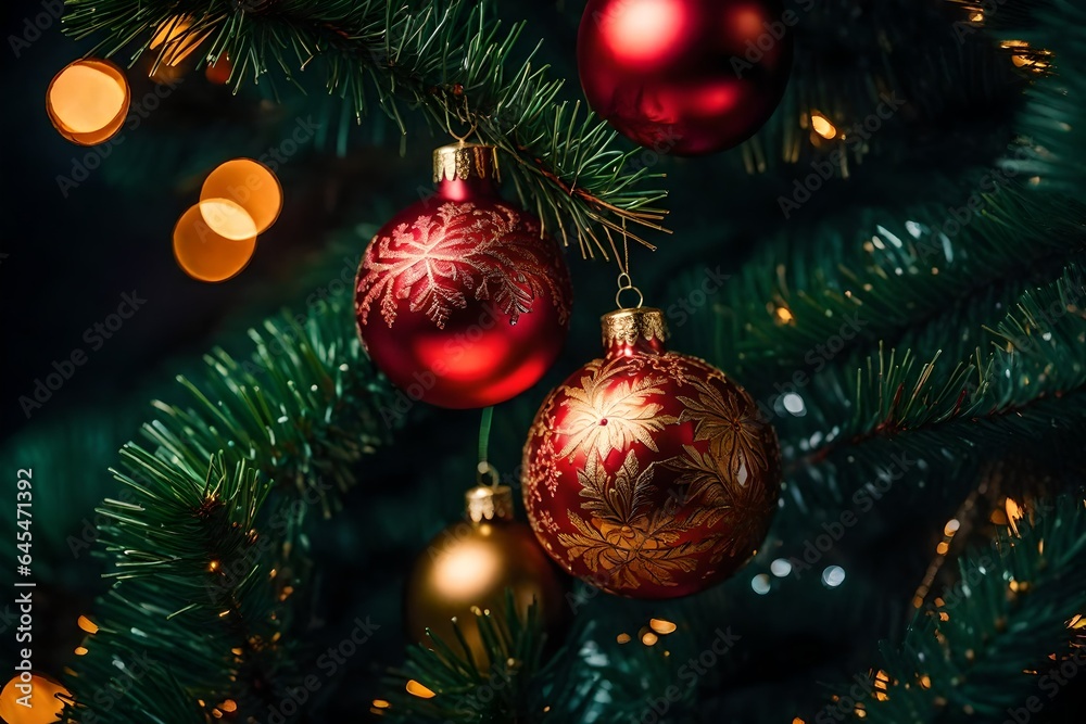 Fototapeta premium Christmas tree decorations Generated Ai