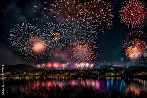 fireworks over the river Generated Ai