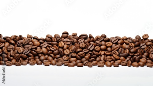 Coffee beans and finely ground coffee take center stage against a clean white background. © pvl0707