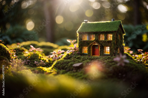 Eco Friendly House, Home On Moss In Garden