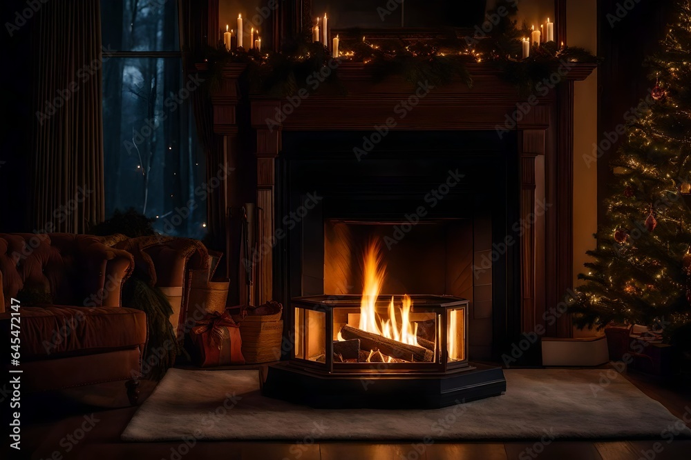 fireplace with burning logs Generated Ai fireplace with burning logs Generated Ai