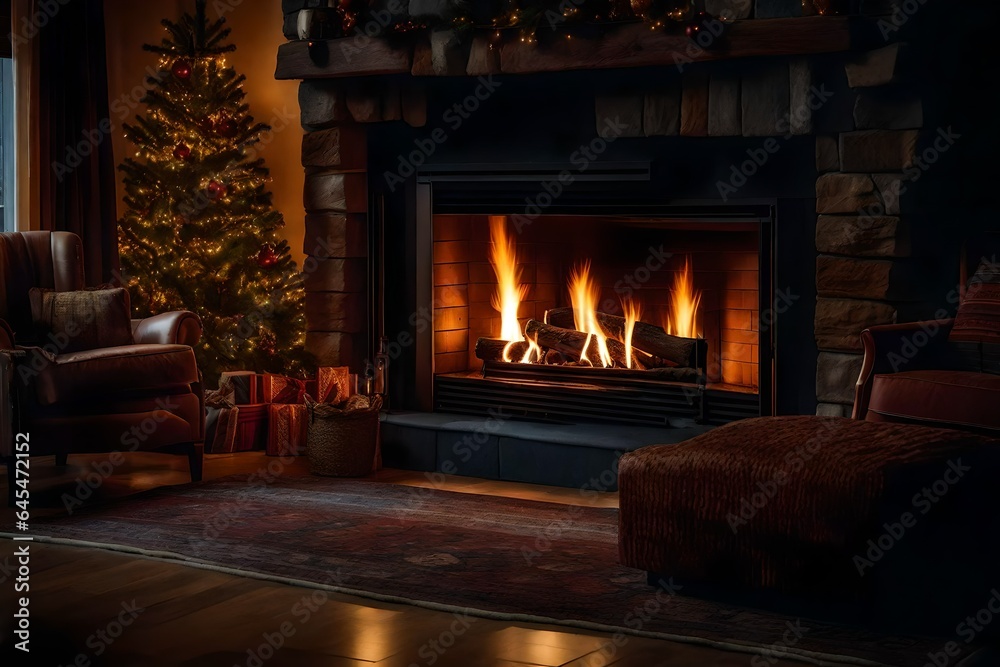 fireplace with burning logs Generated Ai fireplace with burning logs Generated Ai