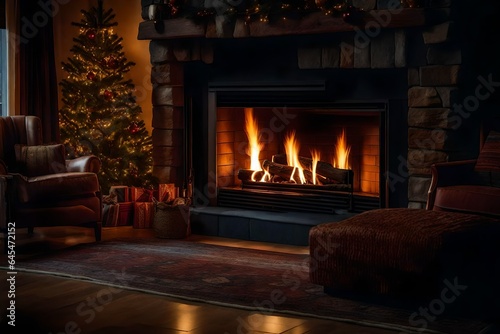 fireplace with burning logs Generated Ai