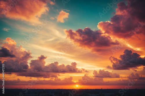 Background of colorful sky concept: Dramatic sunset with twilight color sky and clouds