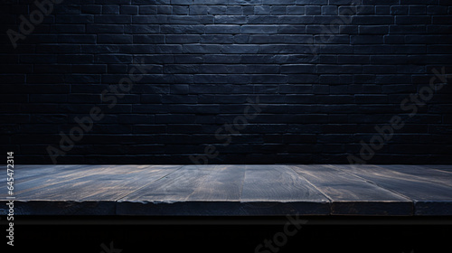 Fototapeta Naklejka Na Ścianę i Meble -  Empty wooden table in front of black brick wall for Minimal product display