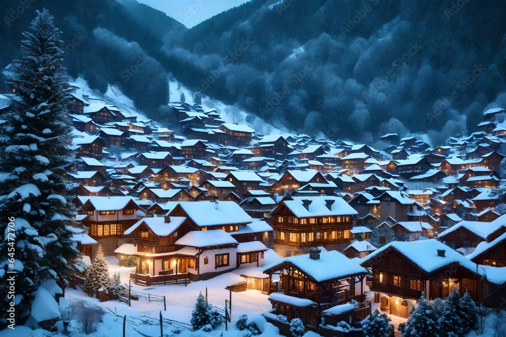 mountain village in winter Generated Ai