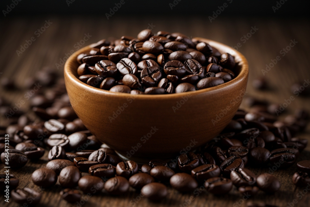 Fototapeta premium Cup coffee beans wooden