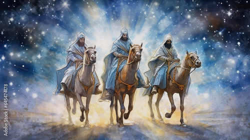 Nativity scene, Three Wise Men, watercolor, generative ai