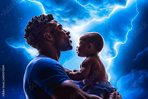 blue sky with cloud composition that resembles the silhouette of an African man with baby in his arms