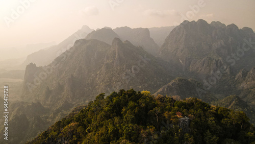 The aerial view of Vang Vieng in Northern Laos